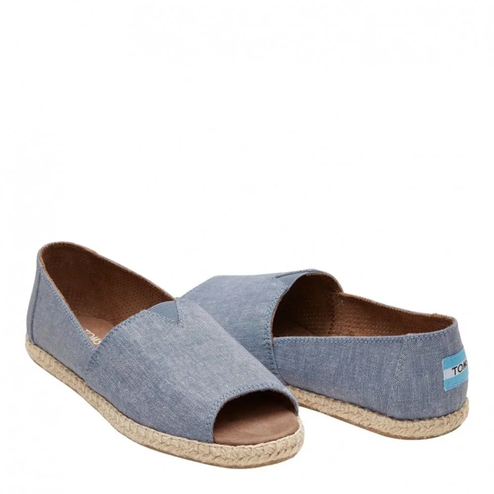 TOMS Alpargata Blue Slub Chambray Open Ztoe Espadrilles: Blue Slub 7